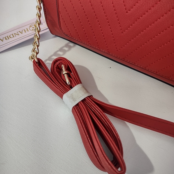 Vegan Hand Bag Purse Red and Gold Fall Autumn Satchel Crossbody Women's Clothing - Picture 2 of 12